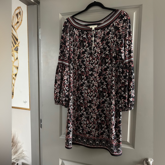 Max Studio Geo-Print Dress Relaxed Size Large Ballon Sleeves - Picture 2 of 3